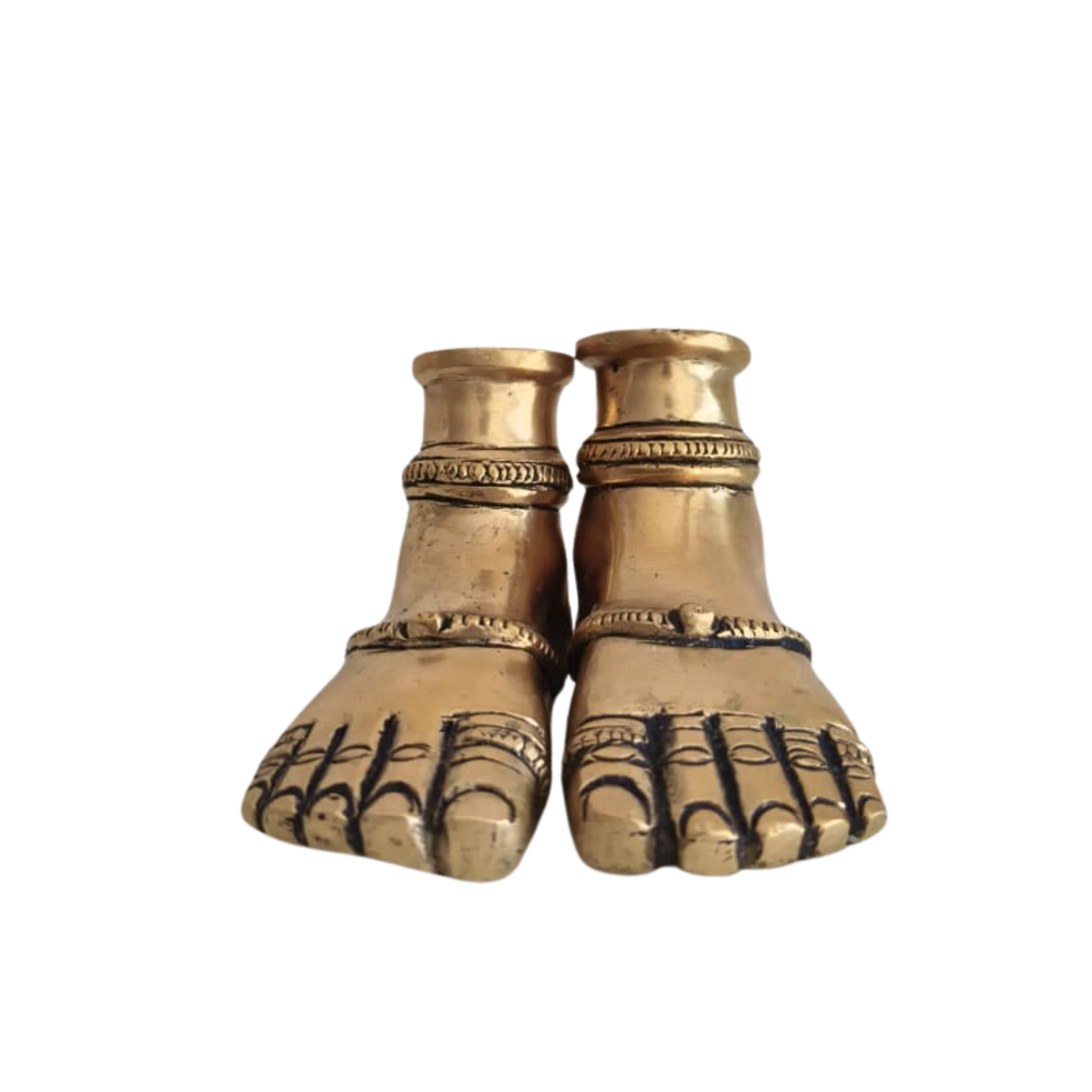 Brass Divine Feet (Paduka) Statues Pair | Auspicious Lakshmi/Vishnu Charan Paduka for Pooja