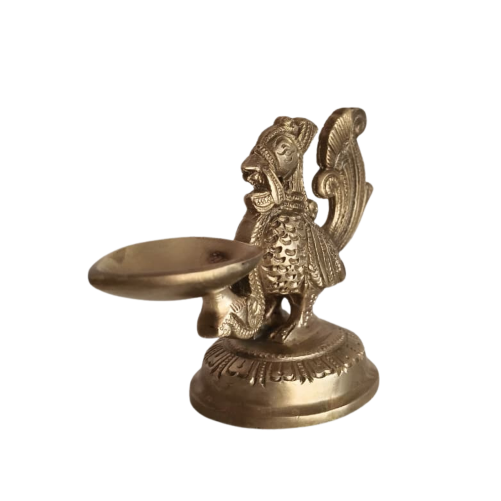 Handcrafted Brass Hamsa (Annapakshi) Table Diya | Traditional Mythical Bird Oil Lamp   Brass Artwork