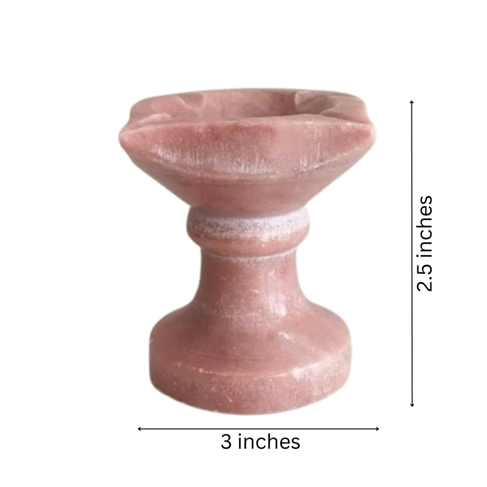 Handcrafted Pink Marble Diya with Stand   Marble Soft Stone