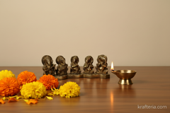 Brass Musical Ganesha Set – 5 Piece Divine Orchestra on Single Pedestal   Brass Artwork