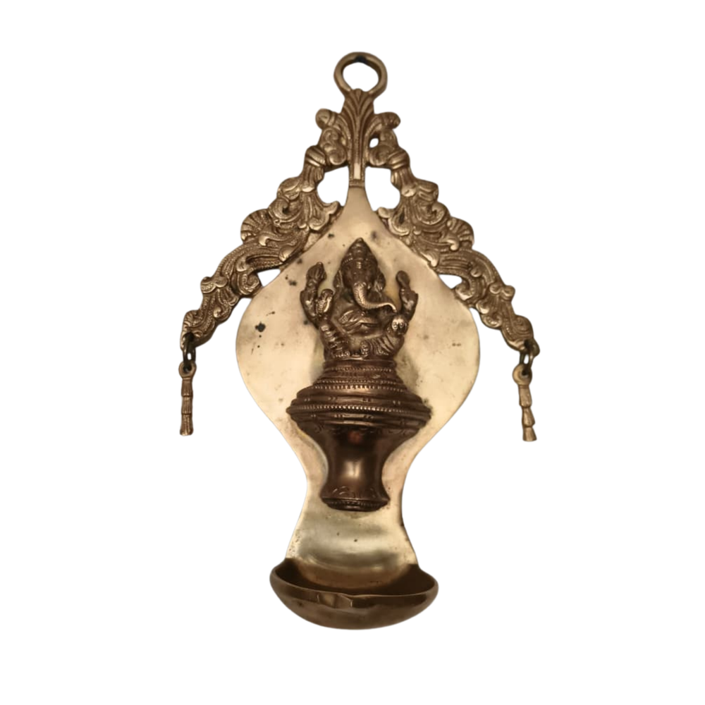 Handcrafted Brass Ganesha Wall Hanging Diya | Traditional Spiritual Oil Lamp   Brass Artwork