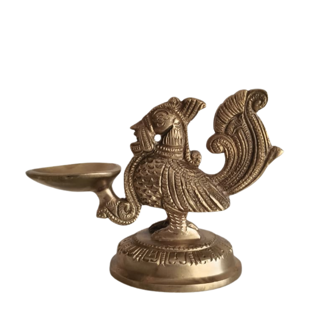 Handcrafted Brass Hamsa (Annapakshi) Table Diya | Traditional Mythical Bird Oil Lamp   Brass Artwork