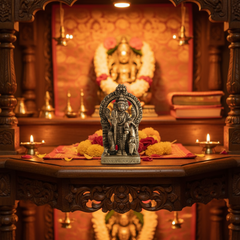 Brass Idol of Dattatreya with Three Heads and Four Dogs