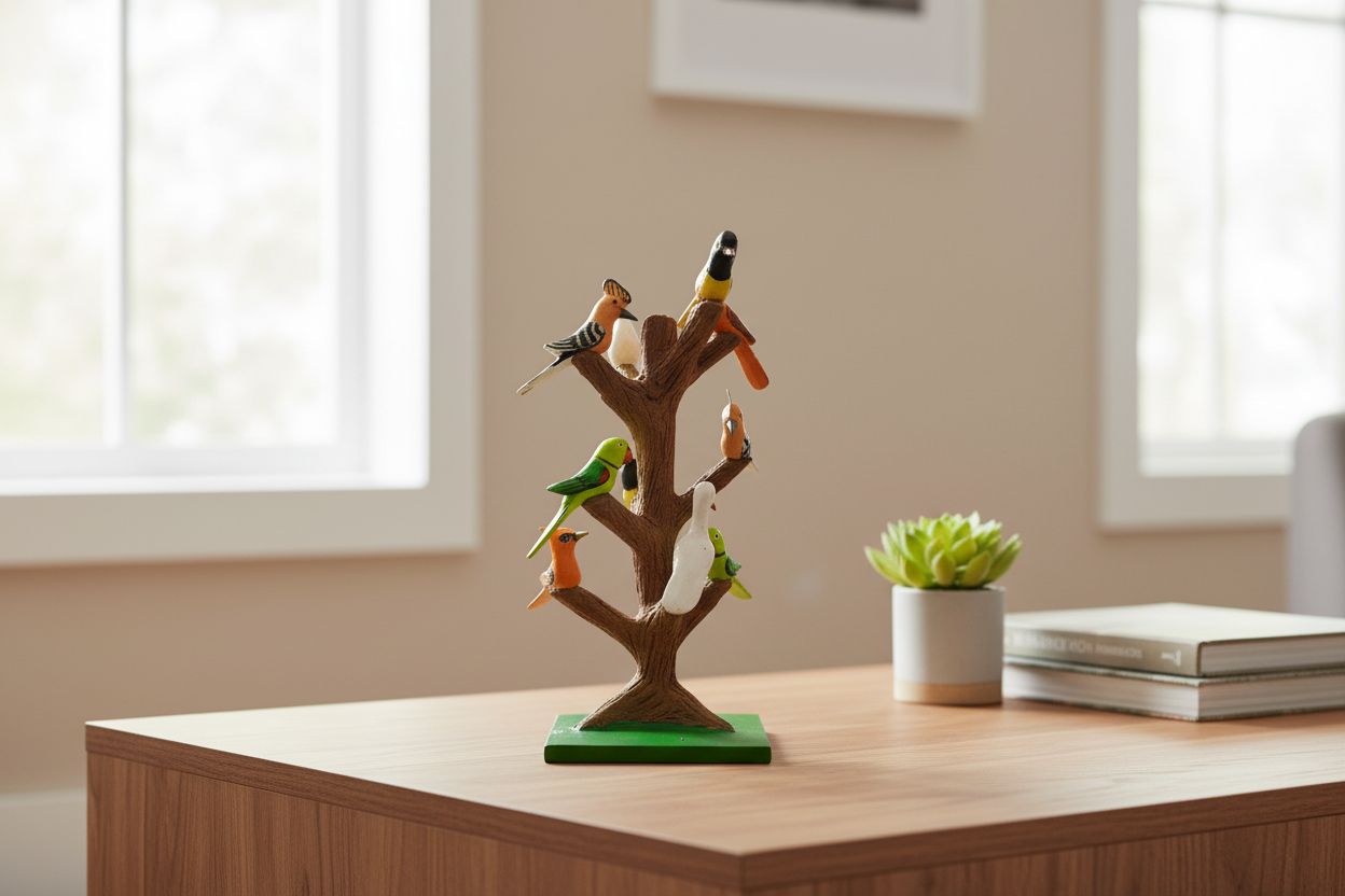 Traditional Nirmal art birds on tree wooden showpiece