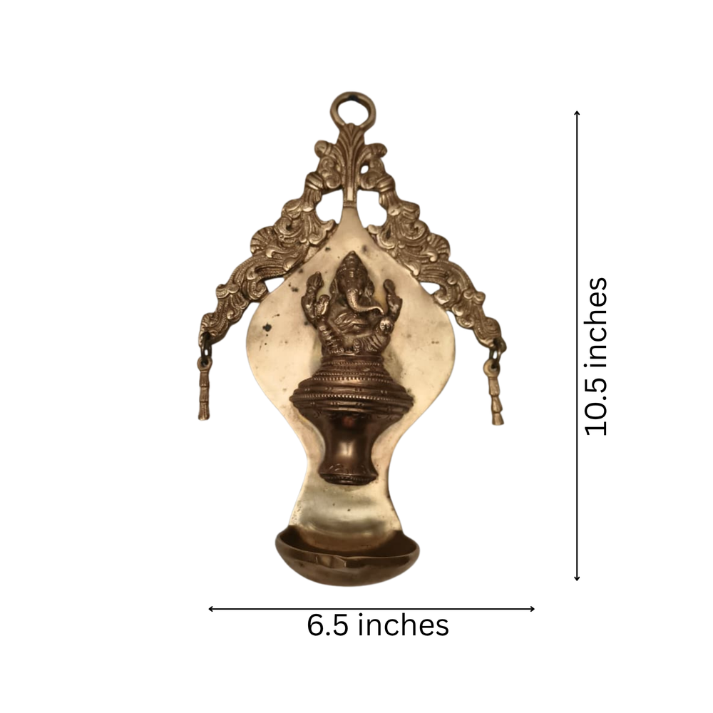 Handcrafted Brass Ganesha Wall Hanging Diya | Traditional Spiritual Oil Lamp   Brass Artwork
