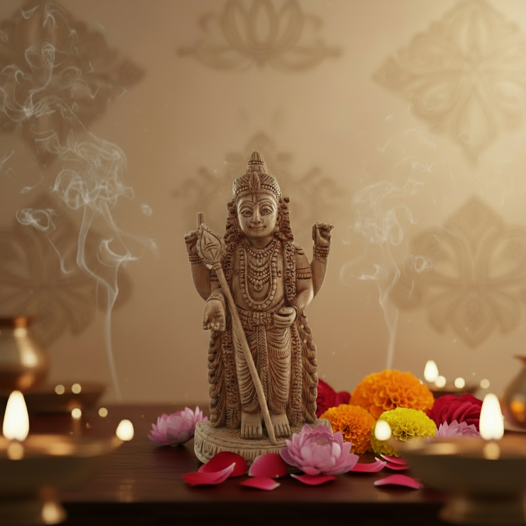 Murugan/Shanmugan Idol | Traditional Hindu Deity Sculpture