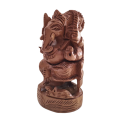 Wooden Ganesh Sitting in Chair | Hand-Carved Spiritual Statue