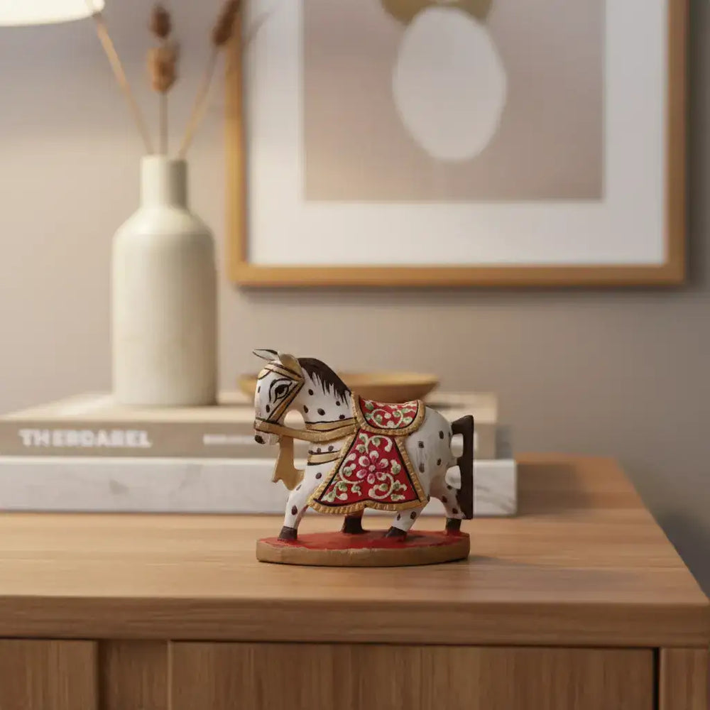 Colorful Hand-Painted Horse with Base | Traditional Art Decor maruthi handicrafts