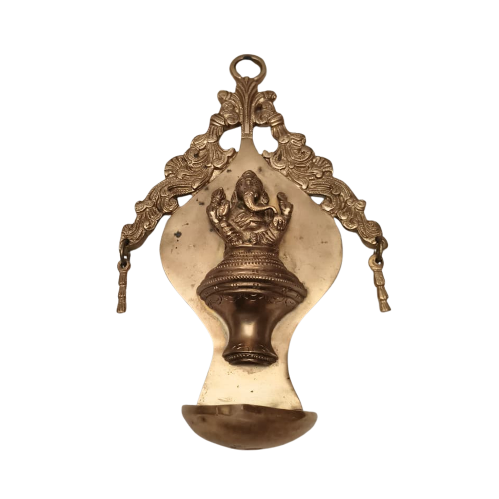 Handcrafted Brass Ganesha Wall Hanging Diya | Traditional Spiritual Oil Lamp   Brass Artwork