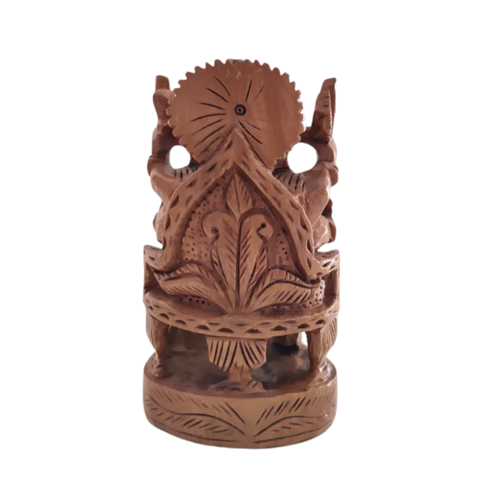 Wooden Ganesh Sitting in Chair | Hand-Carved Spiritual Statue