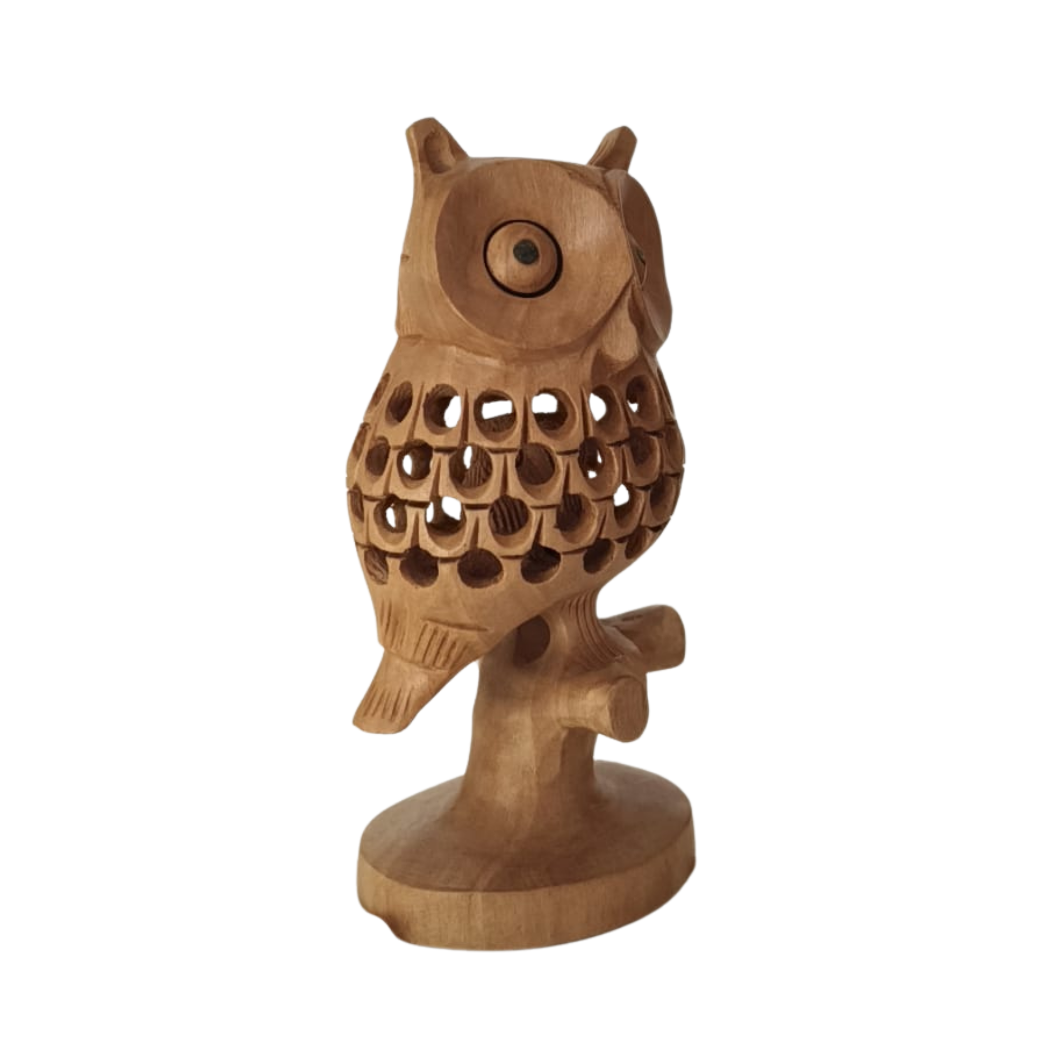 Handmade Wooden Jali Owl – Intricate Carved Decor Piece