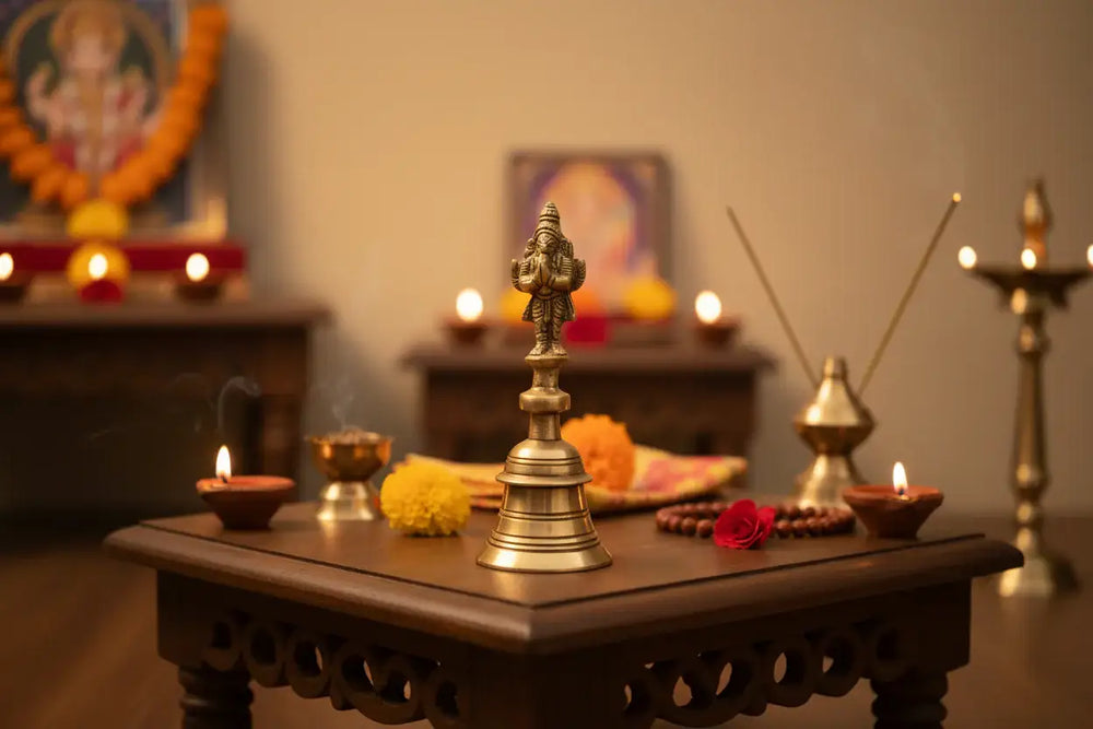 Handcrafted Brass Ghanta | Temple Bell with Auspicious Garuda Finial   Brass Ware