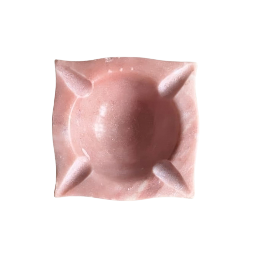 Handcrafted Pink Marble Diya with Stand   Marble Soft Stone