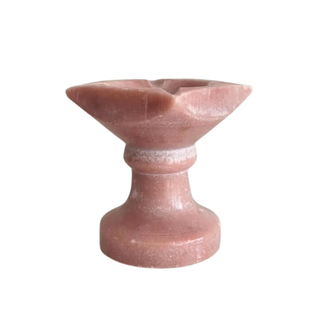 Handcrafted Pink Marble Diya with Stand   Marble Soft Stone