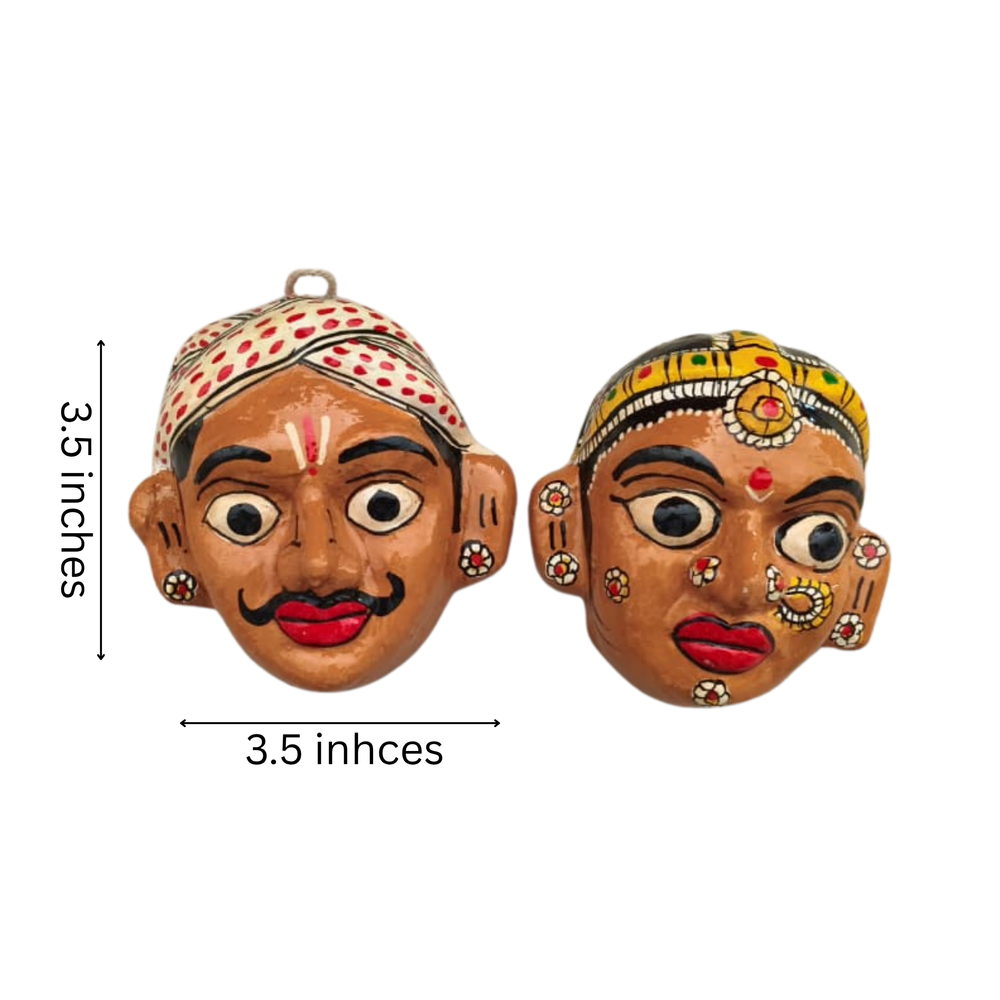 Traditional Cheriyal Art Couple Masks – Rustic Indian Folk Wall Hanging Set   wall decor