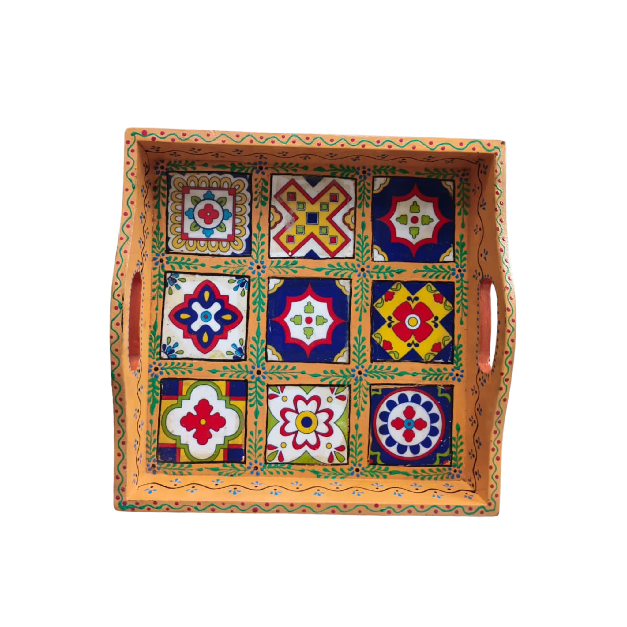 Multi-Color Pottery Pattern Tray – Handcrafted Decorative Serving Tray
