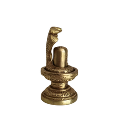 Sacred Brass Shiva Lingam and Yoni Pitha Adorned with Multi-Hooded Naga