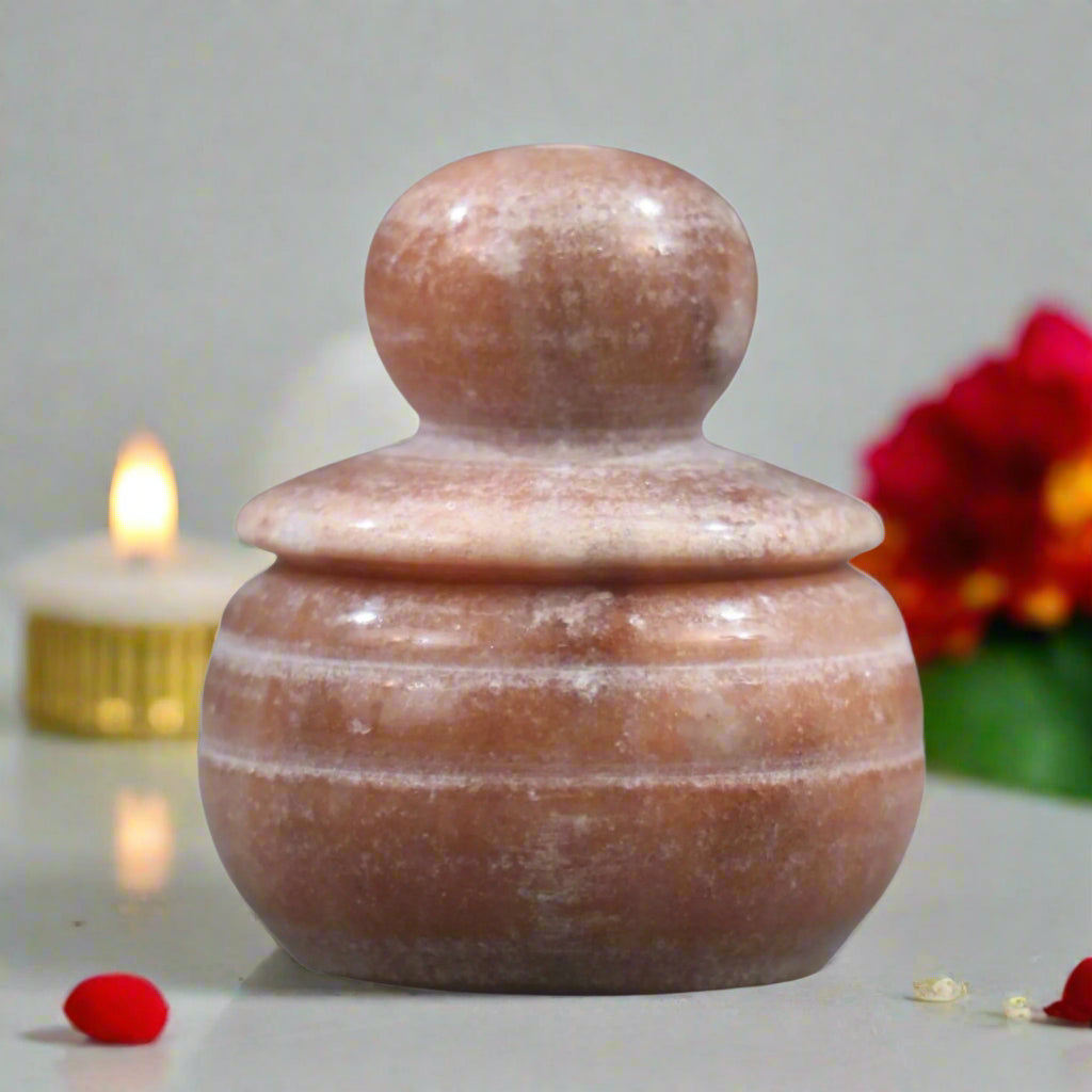 Handcrafted Marble Kumkum Box – Traditional Puja Accessory