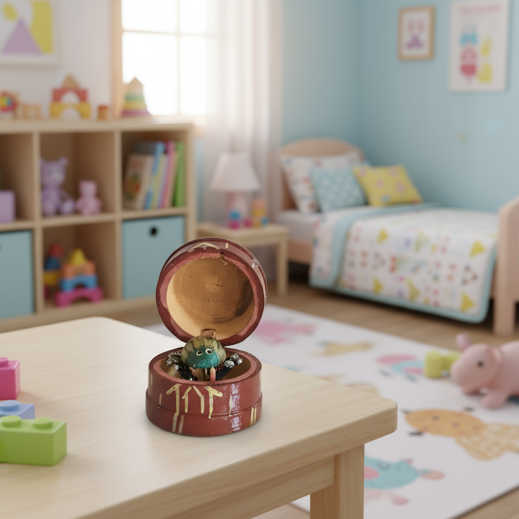 Handcrafted Wooden 'Surprise Spider' Box - Traditional Indian Trick Toy