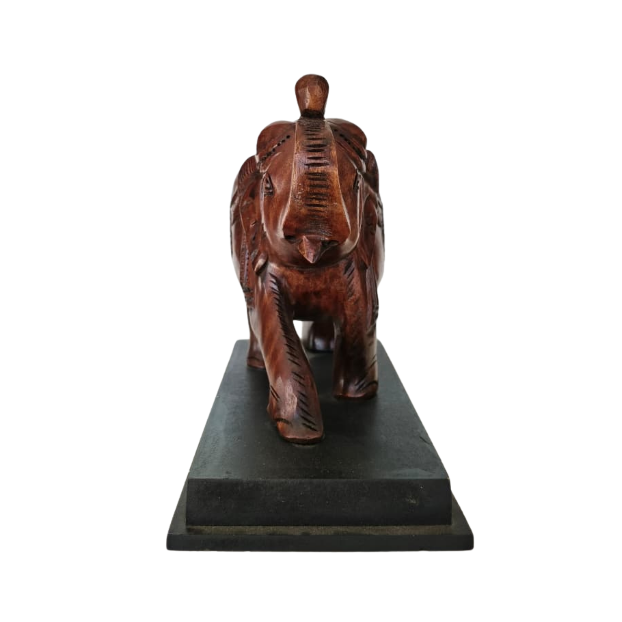 Hand-Carved Wooden Elephant with Base – Elegant Decorative Figurine