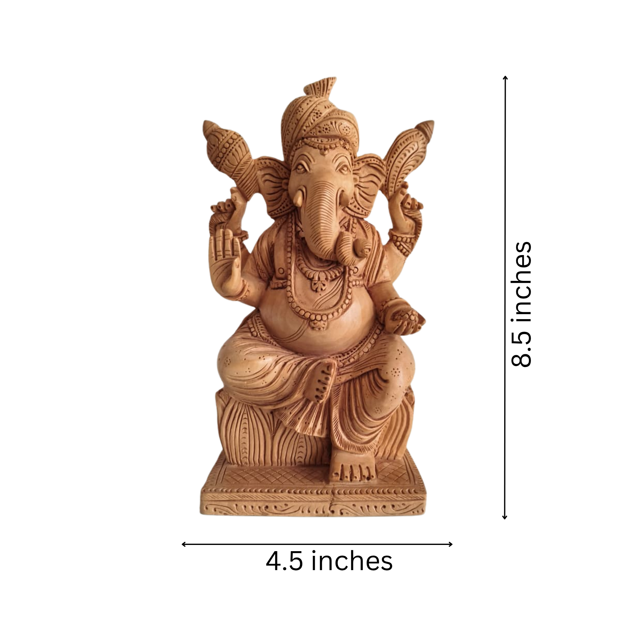 Hand-Carved Wooden Lord Ganesha Statue for Prosperity & Wisdom