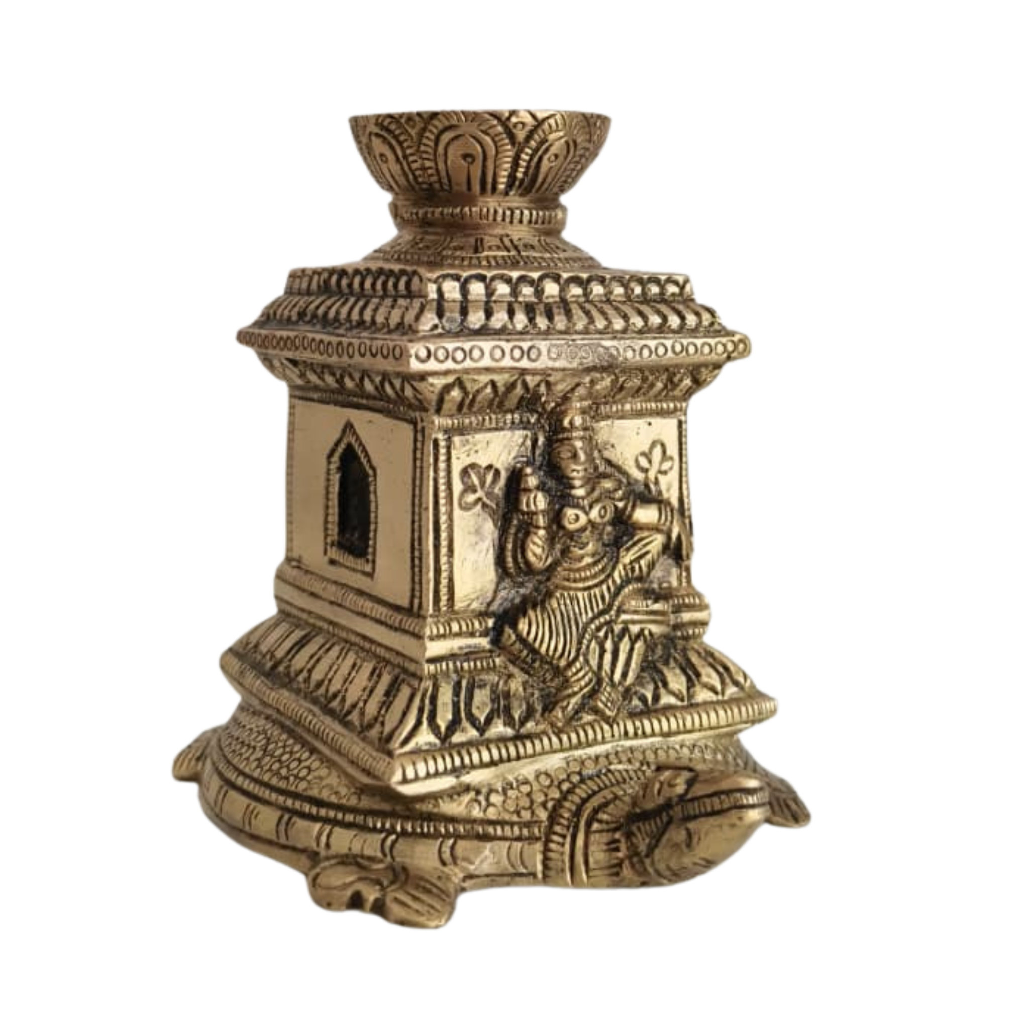 Ornate Brass Tortoise (Kurma) Agarbatti Stand with Deity Figures