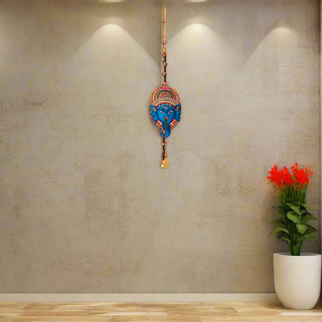 Hand-Painted Leather Lord Ganesha Wall Hanging