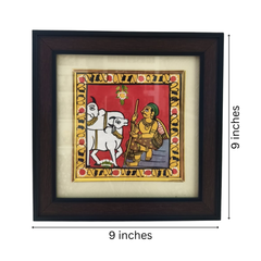 Traditional Cowherd with Bulls - Cheriyal Folk Art Painting   Cheriyala Painting