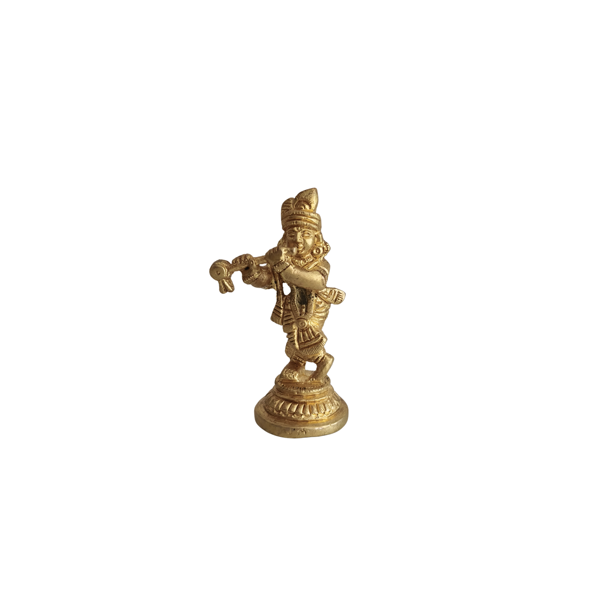 Miniature Golden Brass Lord Krishna Flute Player Idol (Bala Krishna Murti)