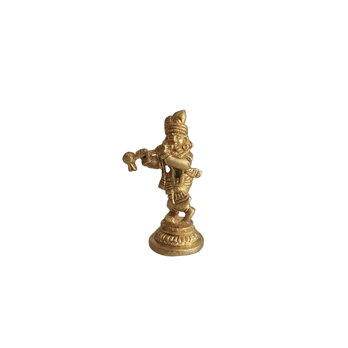 Miniature Golden Brass Lord Krishna Flute Player Idol (Bala Krishna Murti)