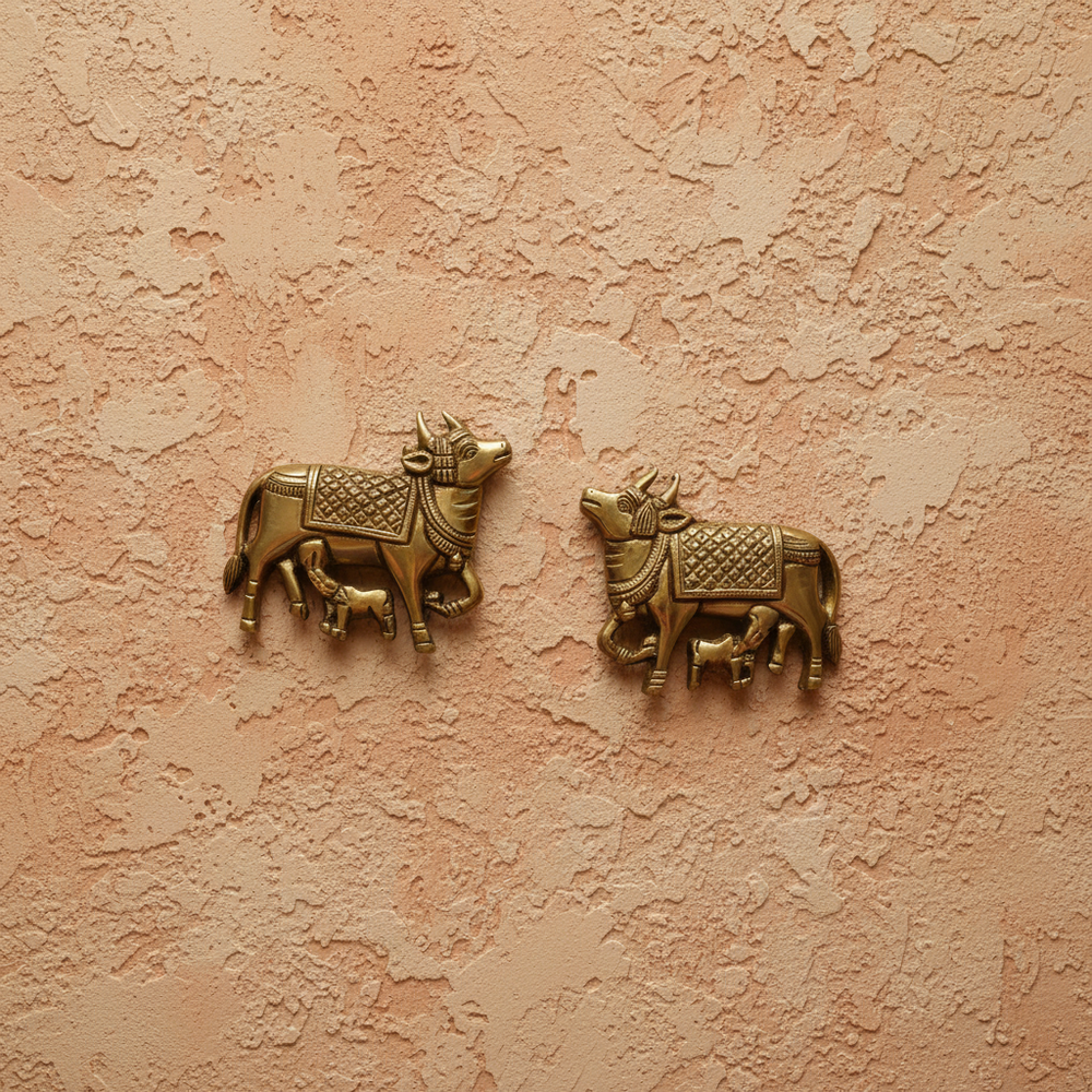 Sacred Golden Brass Nandi Wall Hanging / Decor Idol   Brass Ware