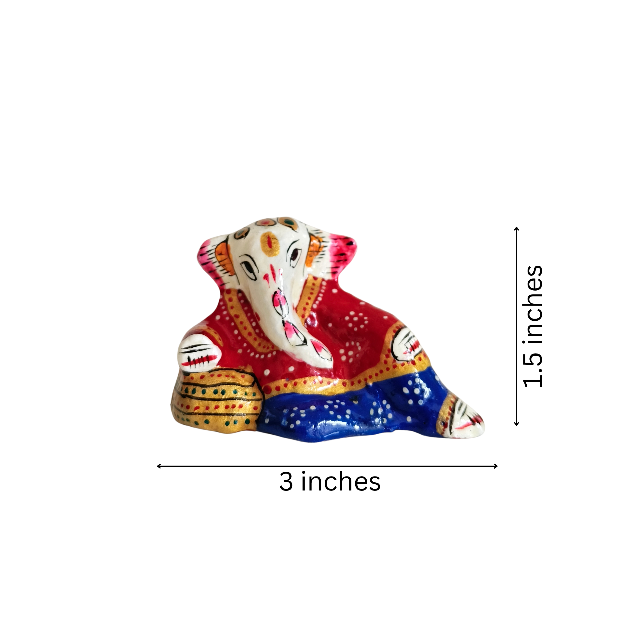 Folk Art Lord Ganesha Idol in Red, Blue, and Gold Patka Style