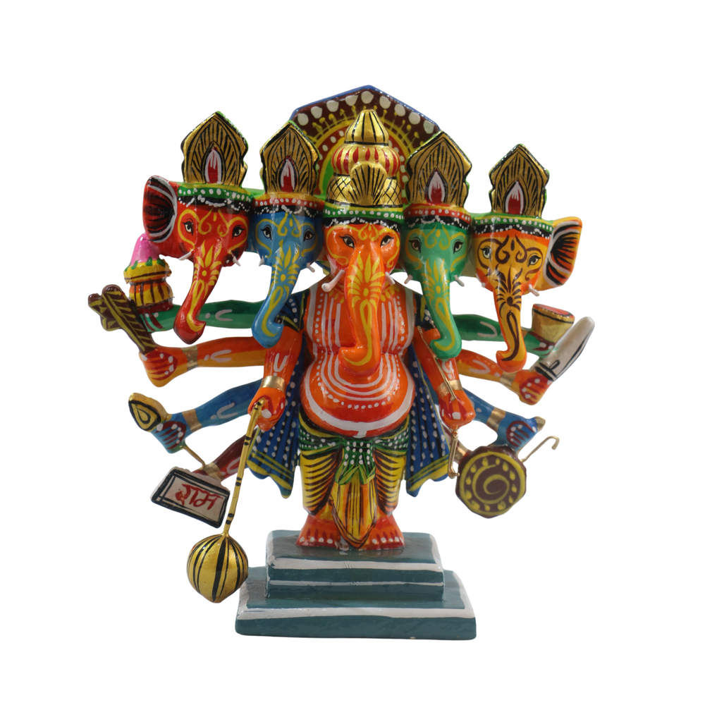Handcrafted Panchamukhi Ganesha – Auspicious Idol for Pooja & Gifting   Wooden Lacquerware