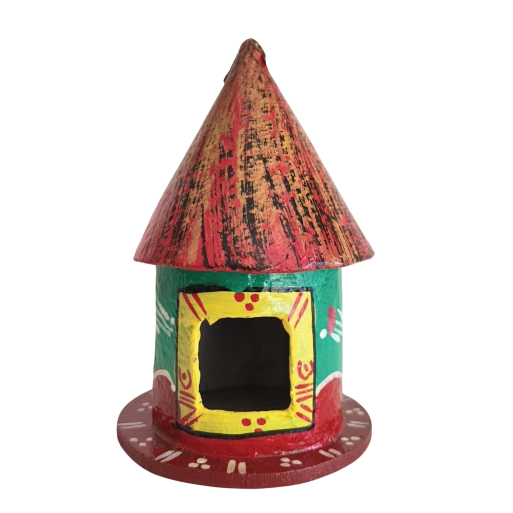 Indian village hut decor piece made in Kondapalli craft style.