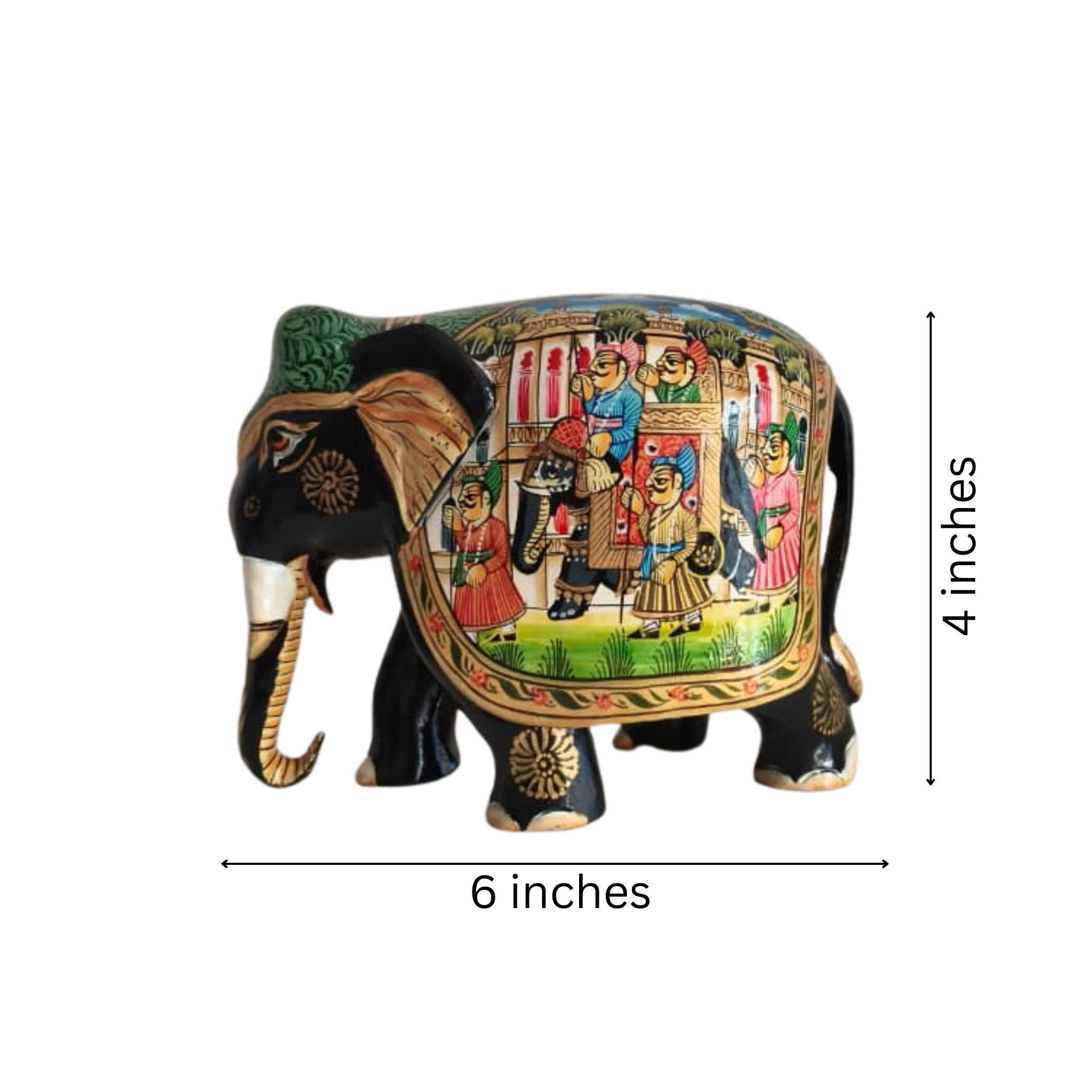 Black Painted Wooden Mughal Elephants – Elegant Decorative Figurines