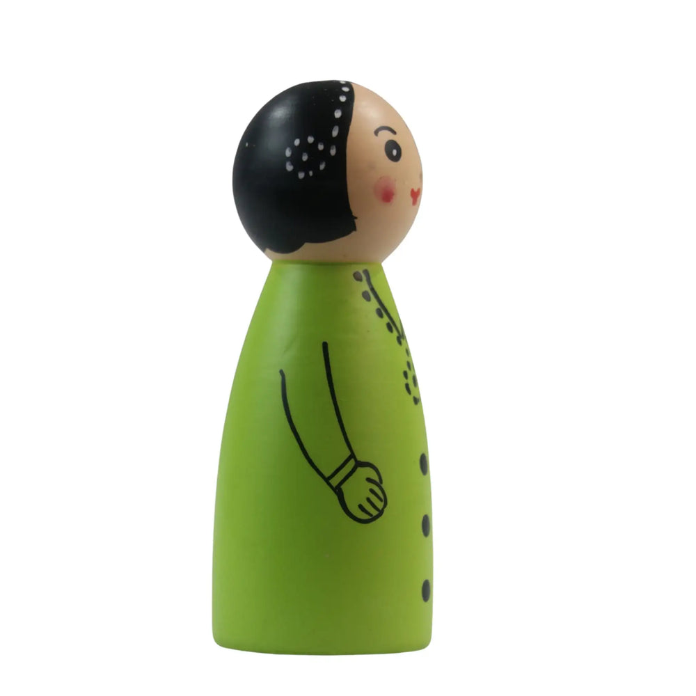 Handcrafted wooden girl doll toy