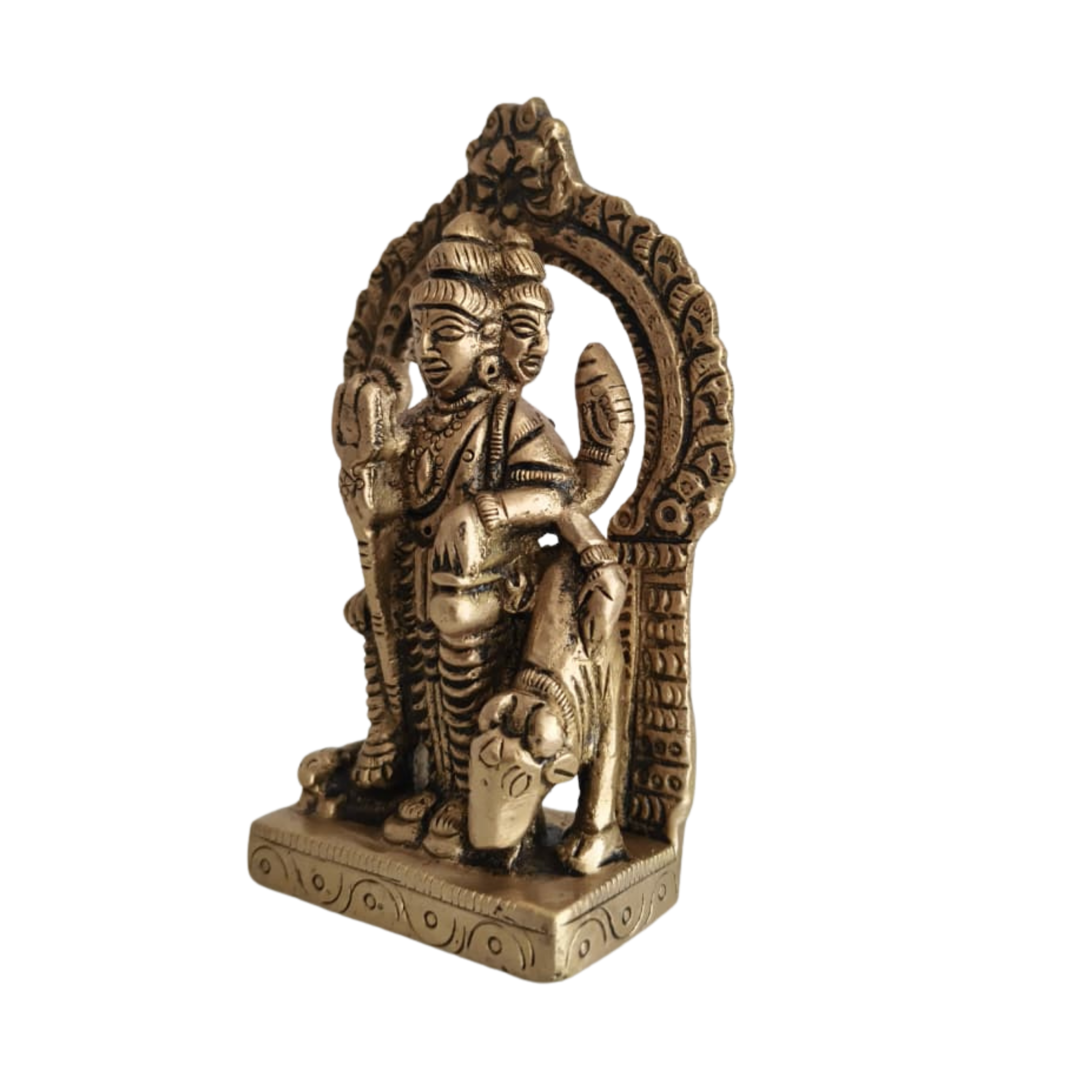 Brass Idol of Dattatreya with Three Heads and Four Dogs