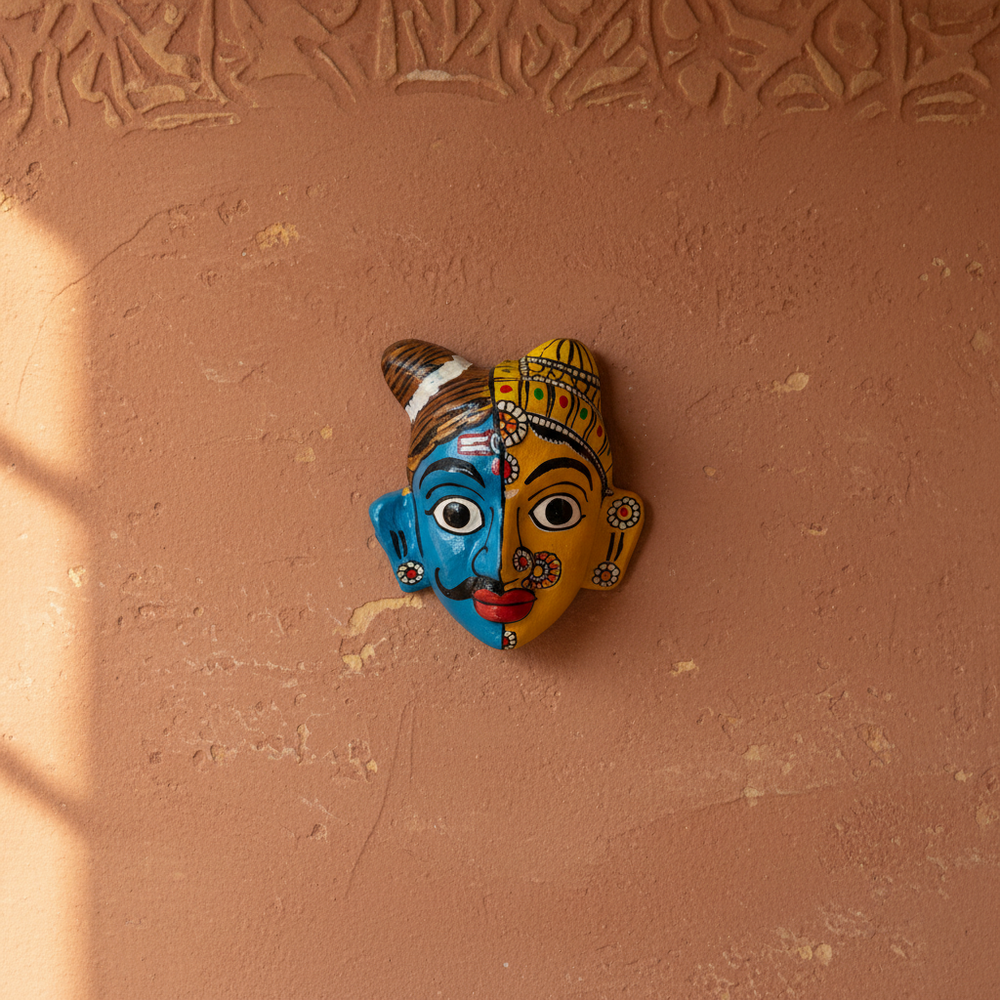 Hand-Painted Ardhanarishvara Face Wall Hanging   wall decor