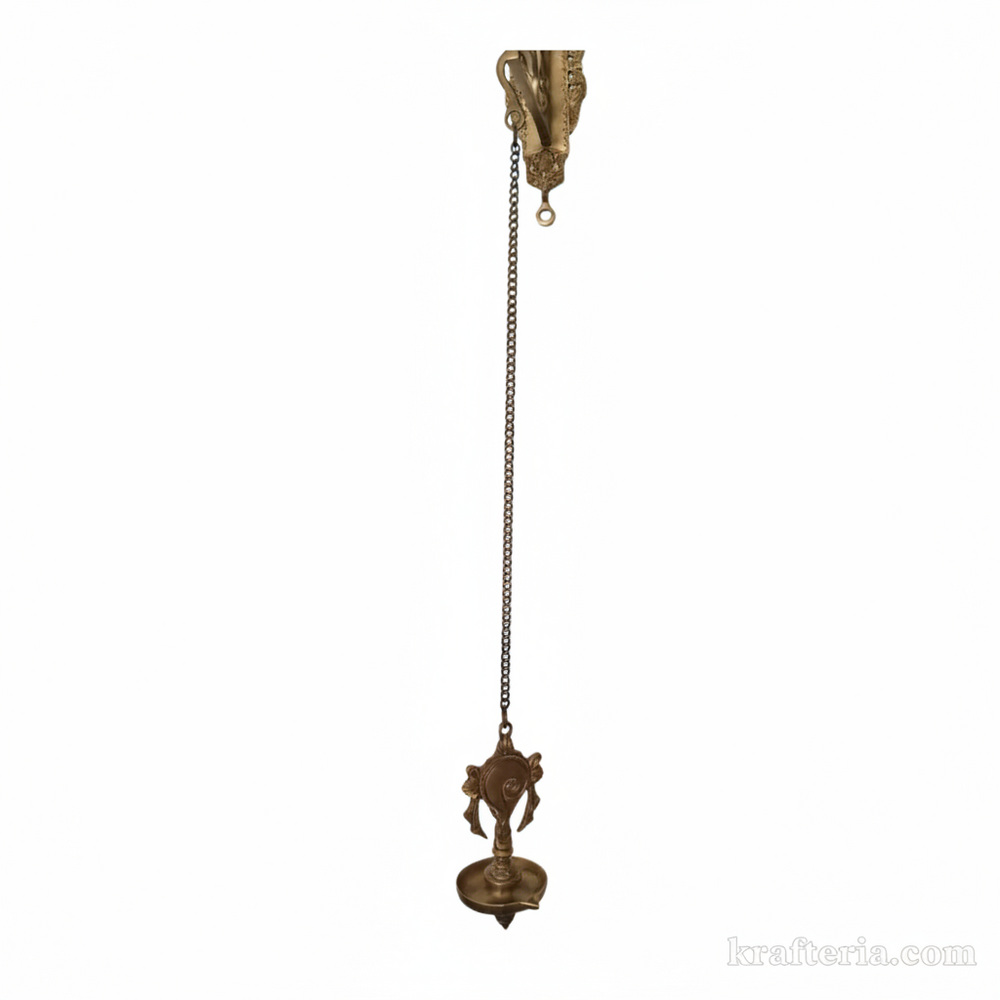 Antique Brass Shankh Chakra Wall Hanging Diya | Traditional Spiritual Oil Lamp   Brass Artwork