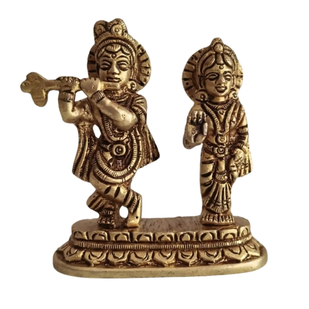 Brass Radha Krishna Idol with Flute and Peacock – Symbol of Eternal Love and Devotion   Brass Ware