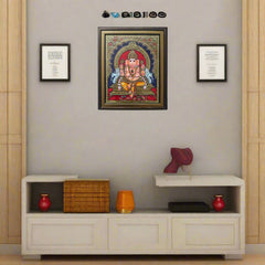 Handpainted Ganesh Thanjavur Painting – Spiritual & Detailed