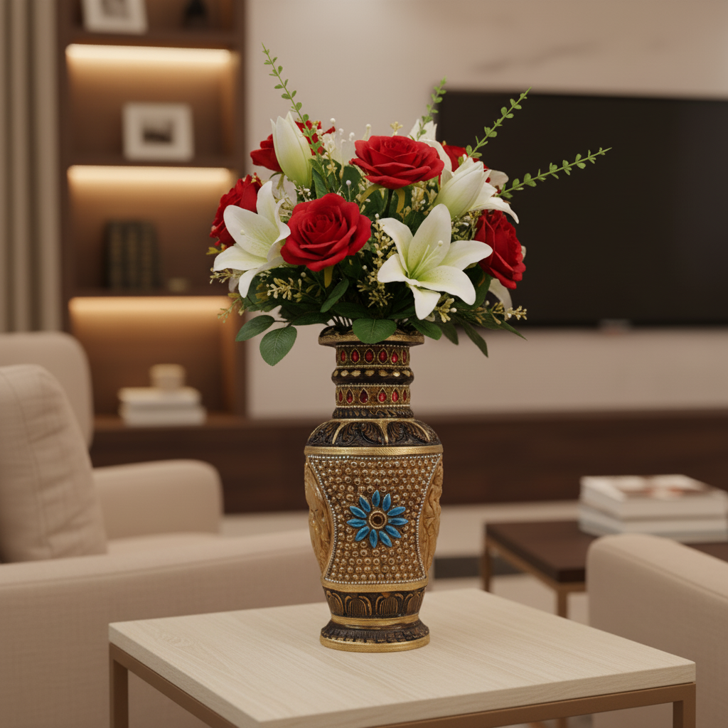 Handcrafted Wooden Stone Vase – Unique Floral Table Accent