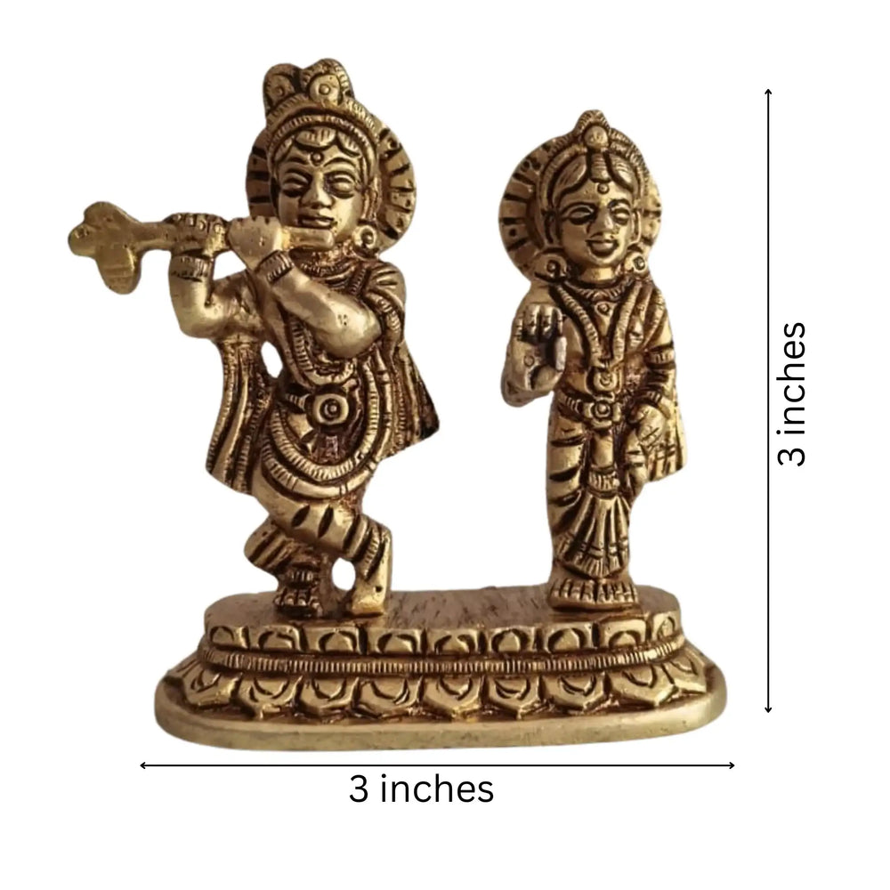 Brass Radha Krishna Idol with Flute and Peacock – Symbol of Eternal Love and Devotion   Brass Ware