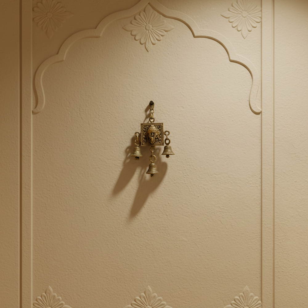 Brass Finish Sacred Shankha Wall Hanging   Brass Artwork