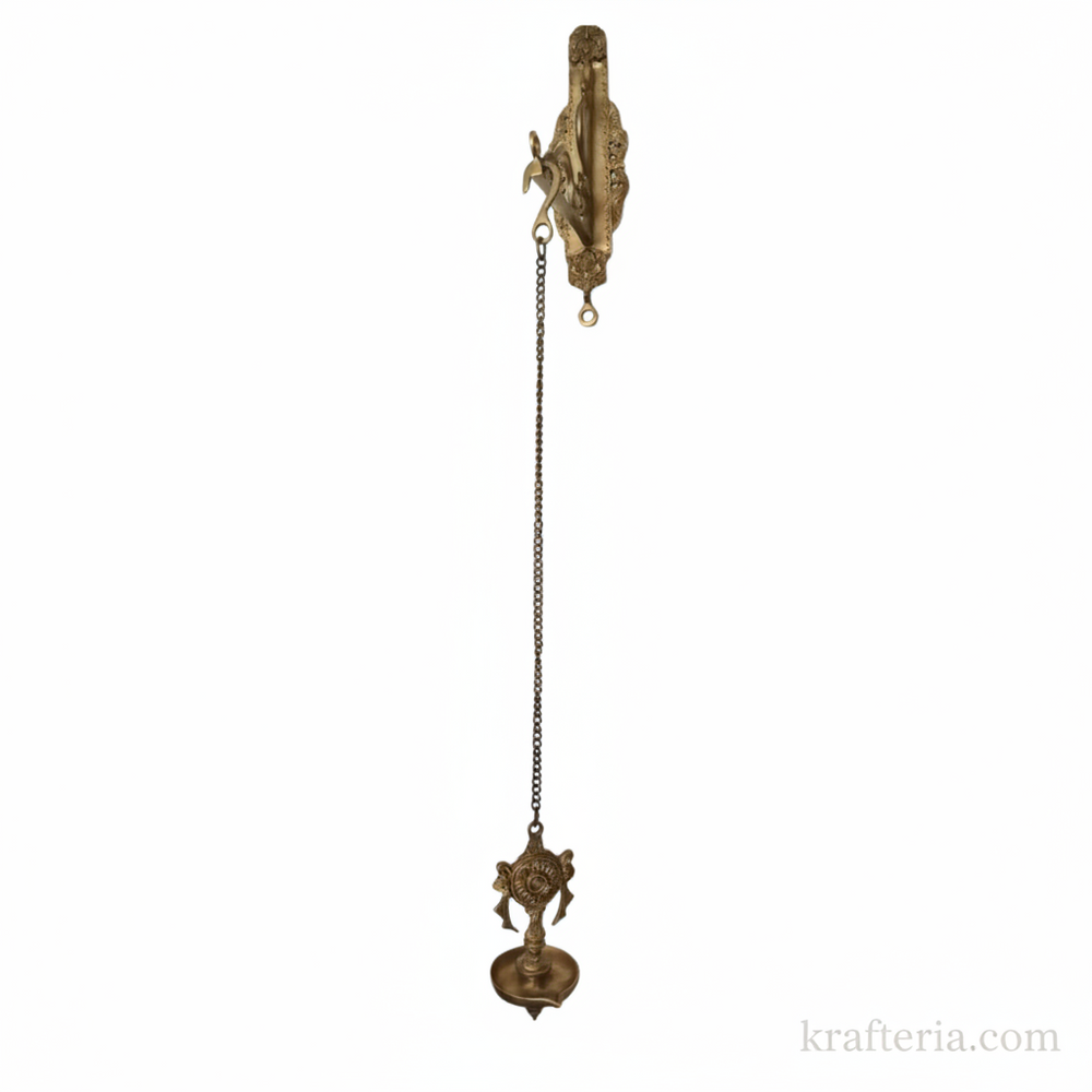 Antique Brass Shankh Chakra Wall Hanging Diya | Traditional Spiritual Oil Lamp   Brass Artwork