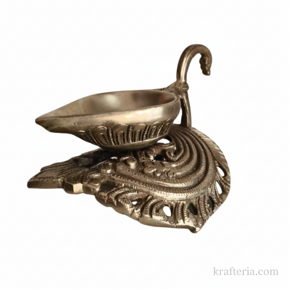 Brass Handheld Diya | Traditional Ritual Oil Lamp with Swan Handle and Ornate Base   Brass Artwork