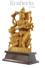 Beautiful Saraswathi Wood Statue – Perfect for Devotional Decor