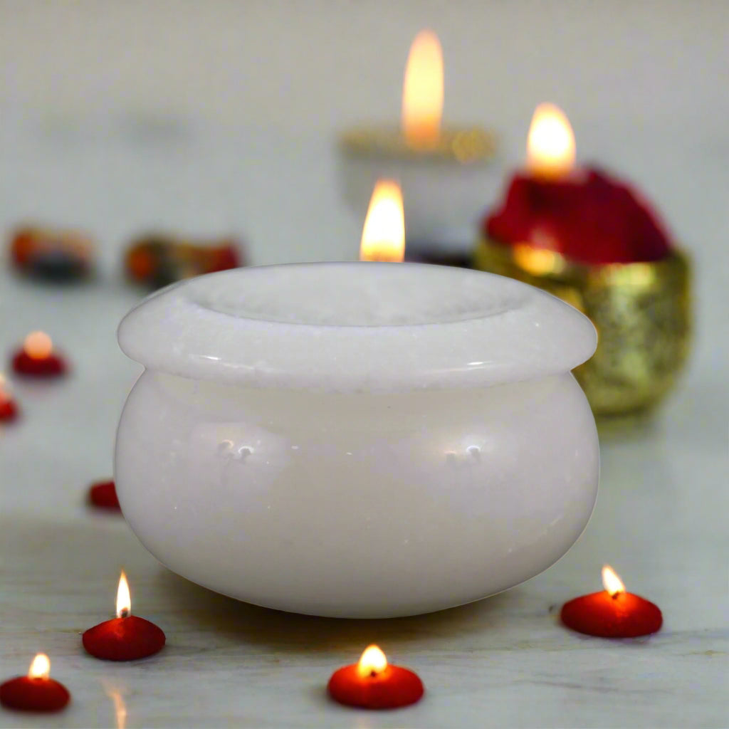 Handcrafted Marble Kumkum Box – Traditional Puja Accessory