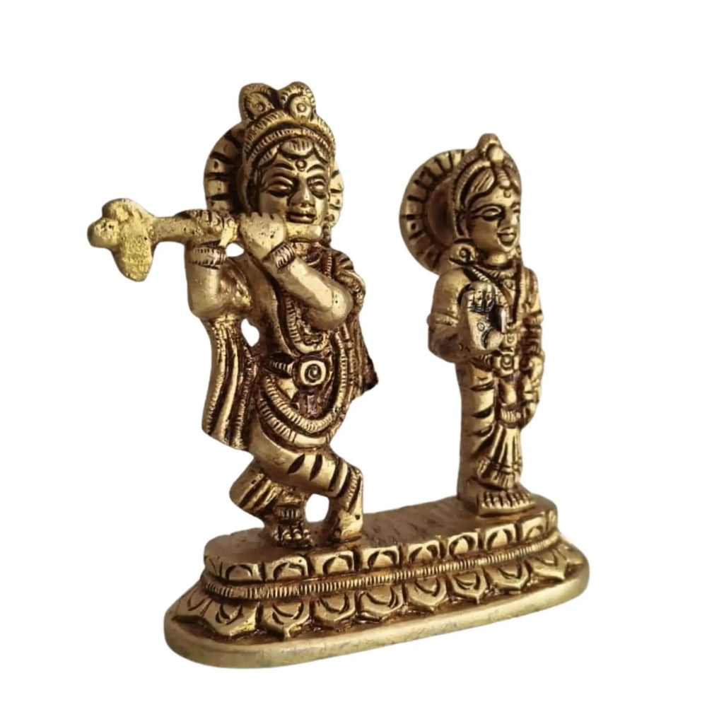 Brass Radha Krishna Idol with Flute and Peacock – Symbol of Eternal Love and Devotion   Brass Ware
