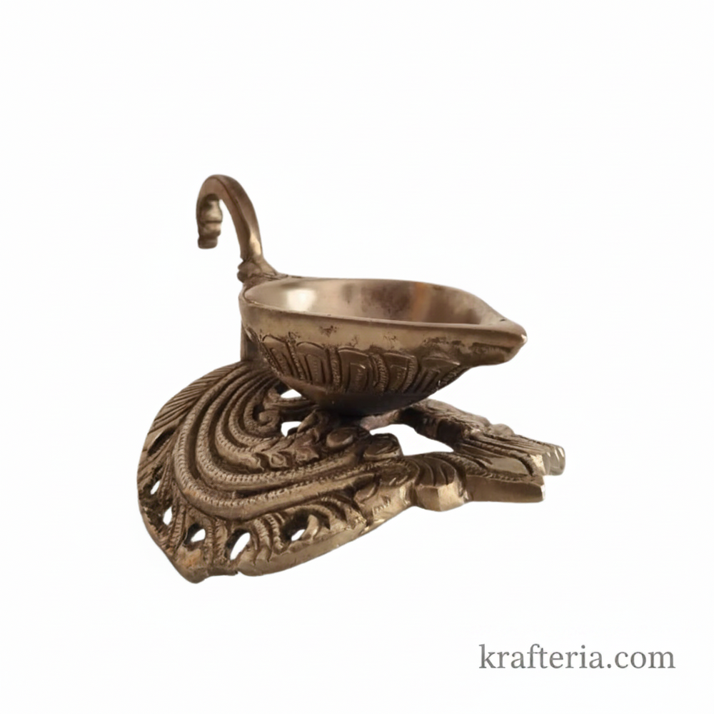 Brass Handheld Diya | Traditional Ritual Oil Lamp with Swan Handle and Ornate Base   Brass Artwork